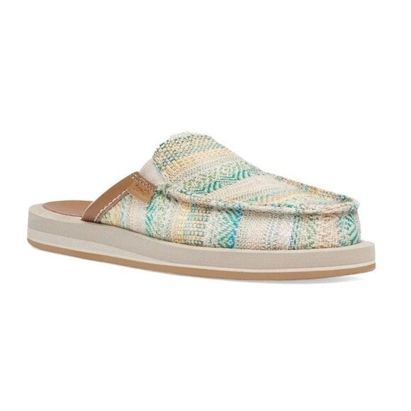Sanuk Women’s You Got My Back St Artesano Blue Green Mules Slip On Size 10 - Picture 1 of 11